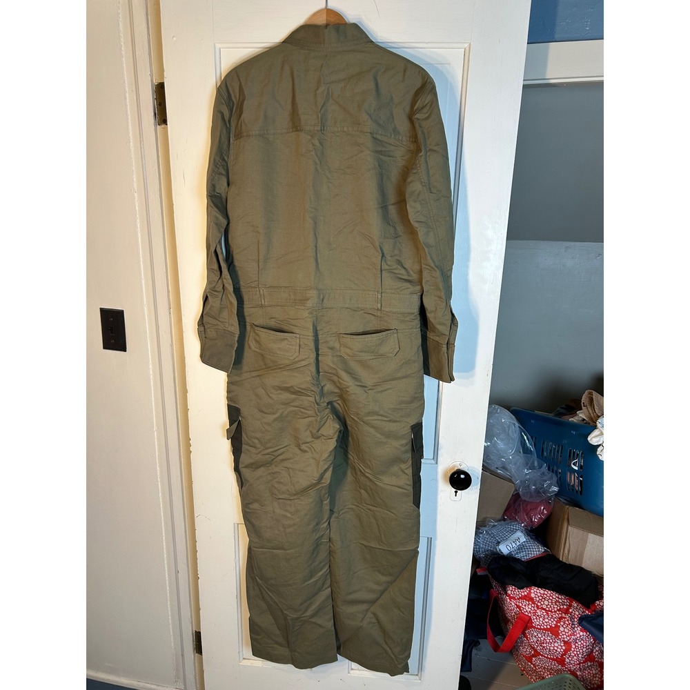 Zara Limited Edition Patchwork Jumpsuit Olive Green Linen Cotton Utility L - Picture 5 of 5